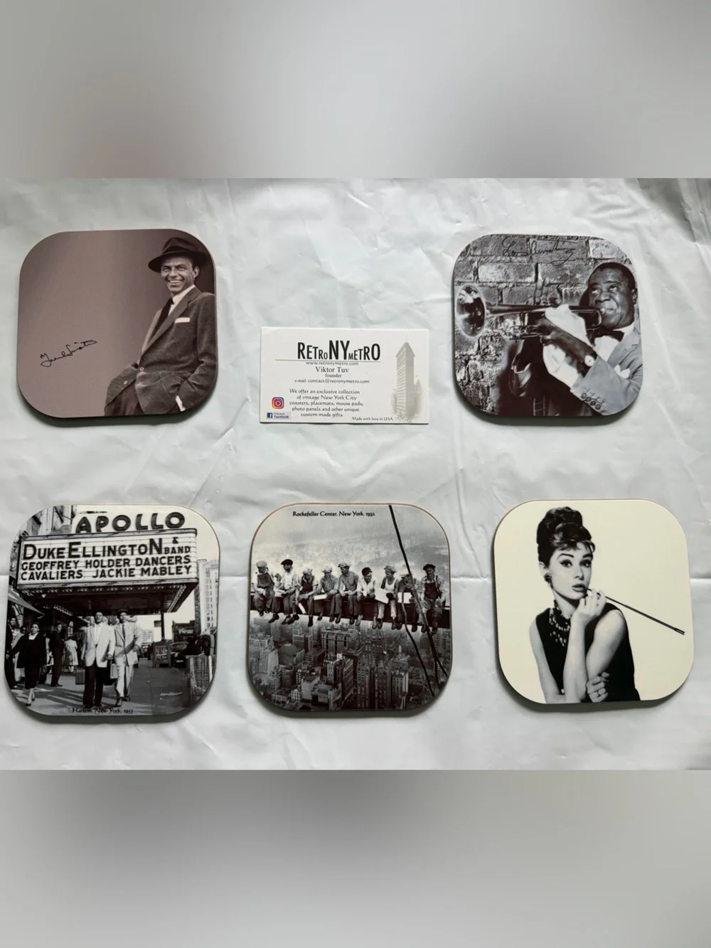🗽 NYC Black & White Vintage Celebrity Coaster Set
